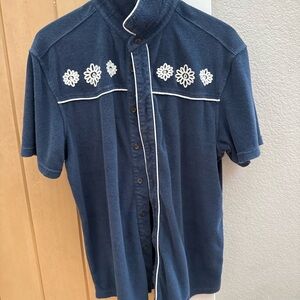 Navy Blue Floral Embroidered Men's Shirt